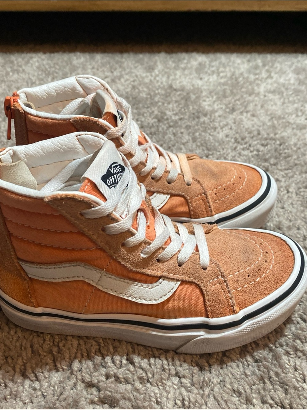 Vans SK8 Hi Zip Orange & White High-Top Skaters sneakers size 11